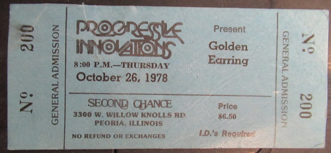 Golden Earring show ticket October 26 1978 ticket Peoria - Second Chance.